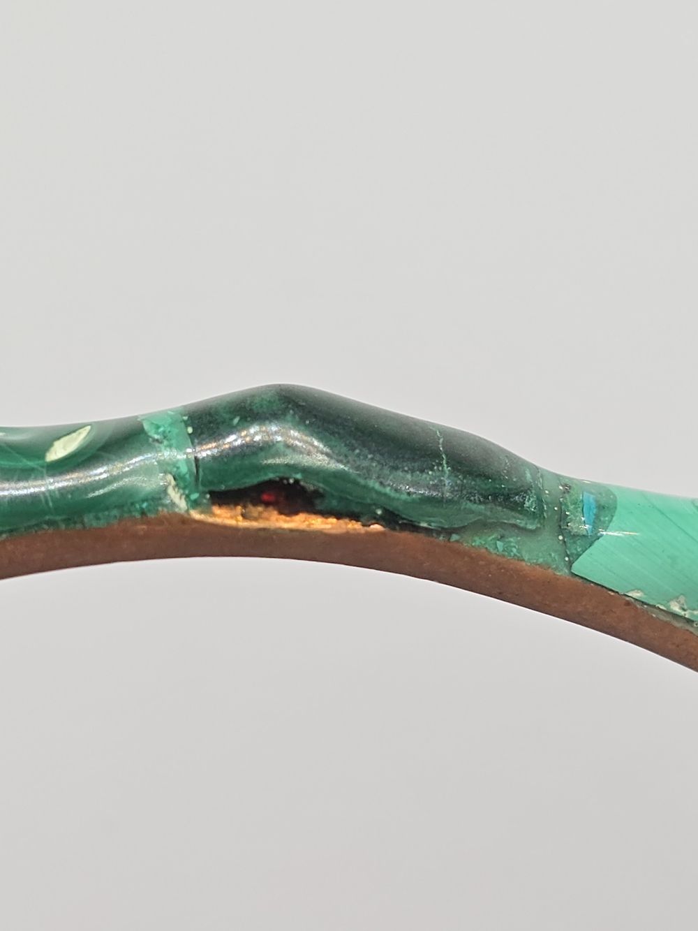 VTG Malachite Copper Bangle Bracelet Green Stone Inlay 8.25" 1970s - Picture 12 of 13
